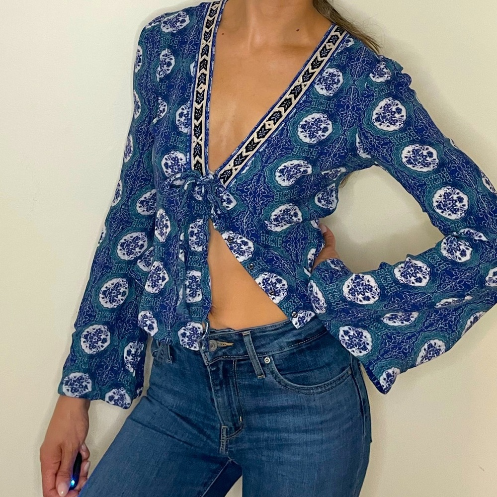 Free People Open Close Flowy Print Top